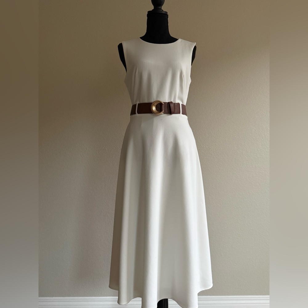Calvin Klein “Charlotte” Ivory Midi Dress – Timeless Elegance – Size 4